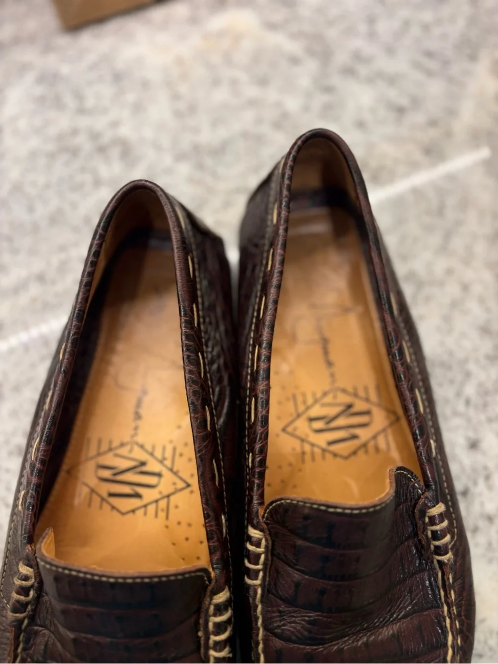 Martin Dingman Men's Dark Brown Croc-Embossed Leather Loafers